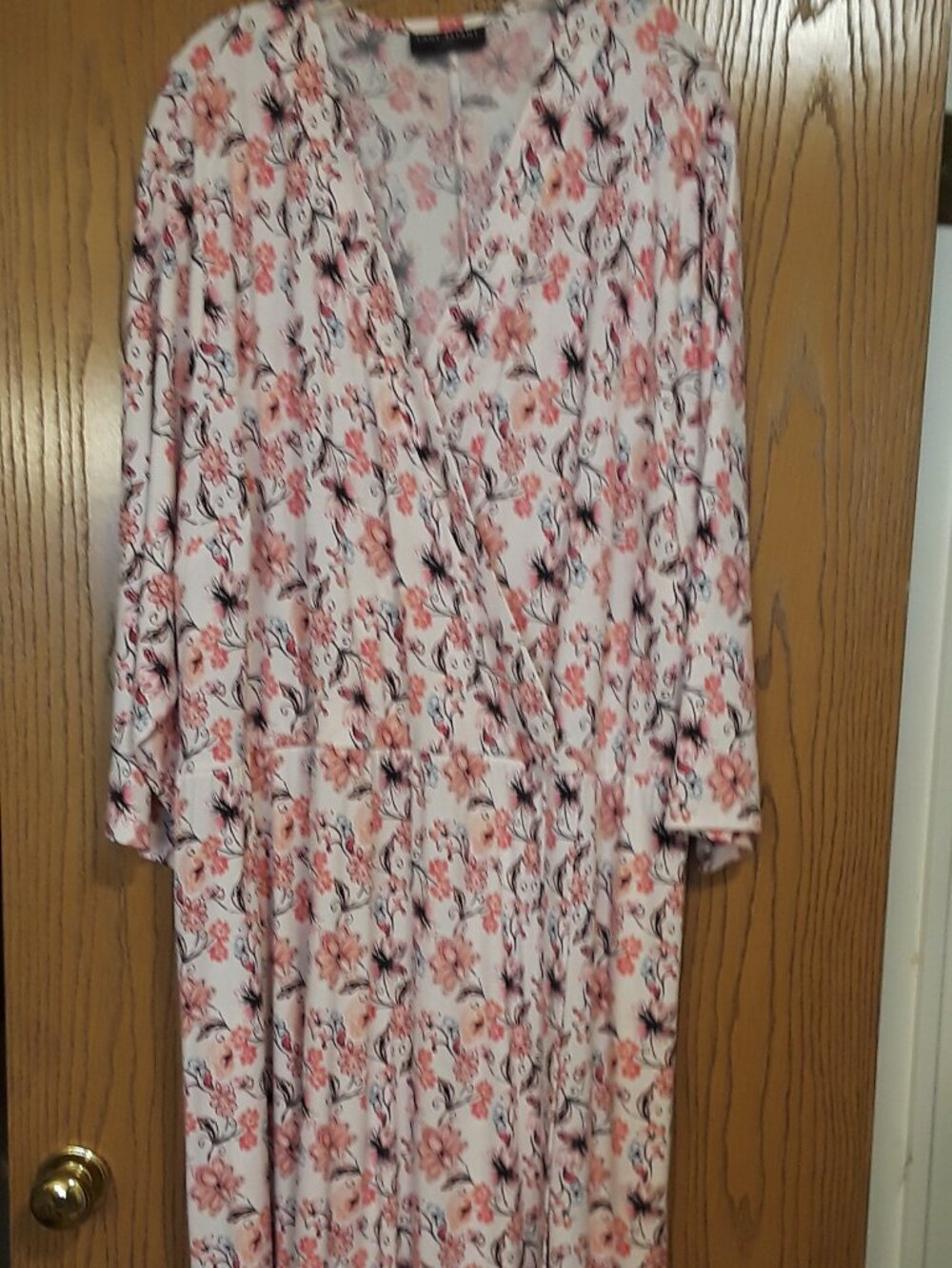 Lane Bryant Pink Floral Faux-Wrap w/Belt Midi Dress 3/4 Sleeve Tag Size 38/40 5X